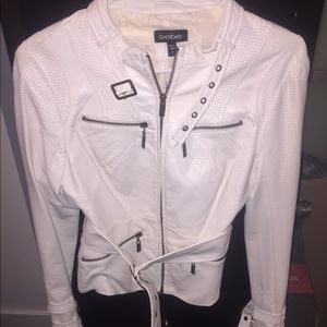 Gorgeous Bebe Ivory lambskin leather jacket